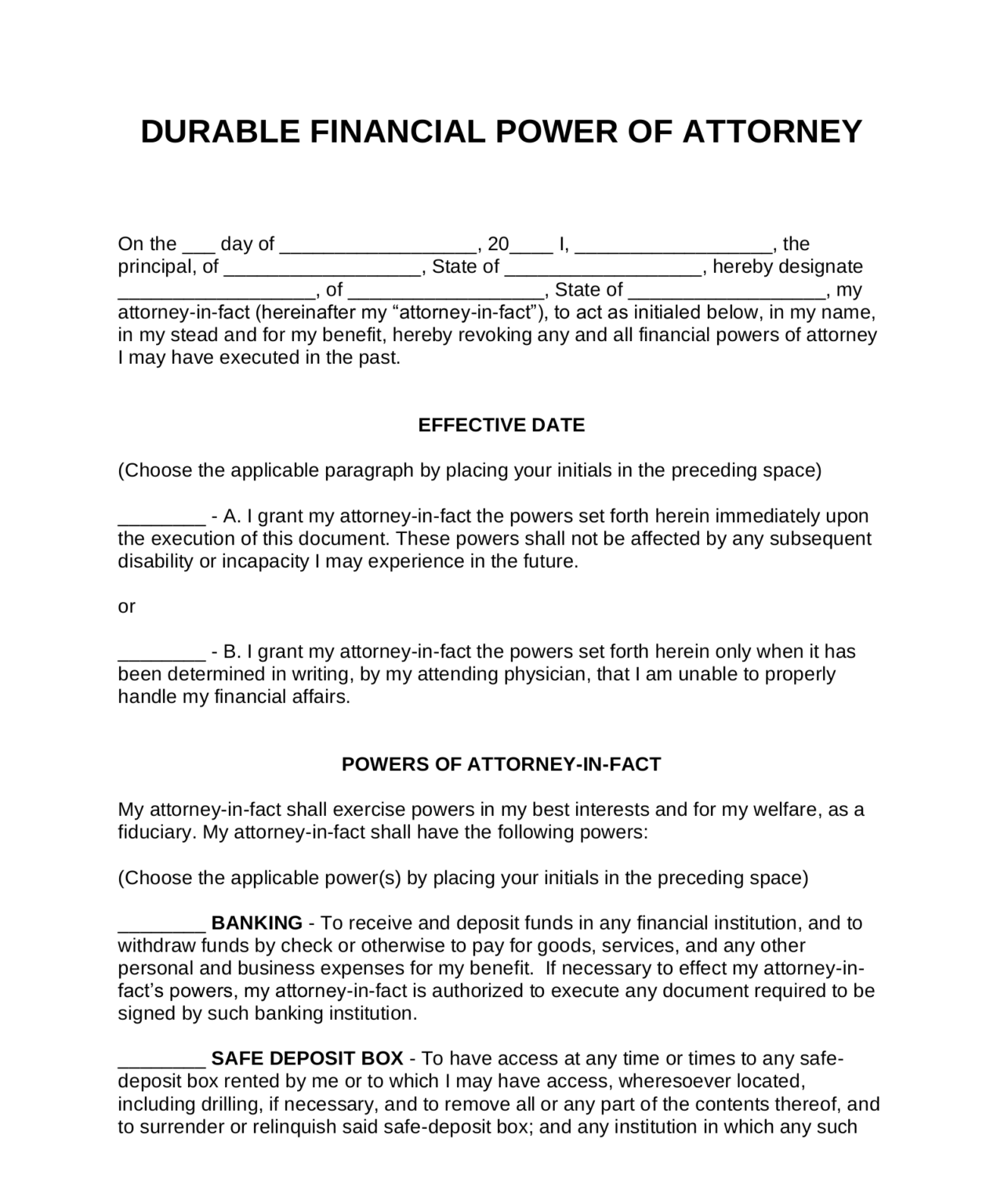 Power Of Attorney Forms Free Printable