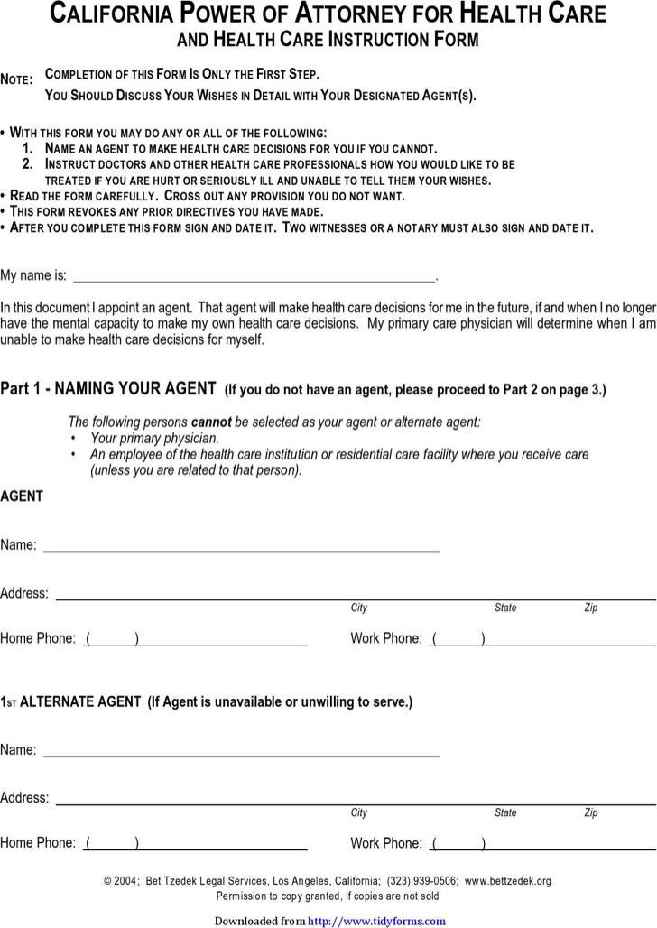 20 California POA Forms Print Paper Templates