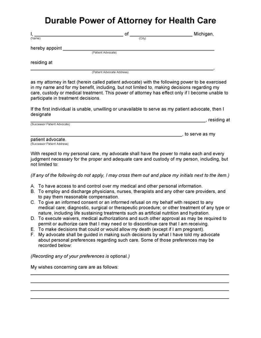 50 Free Power Of Attorney Forms Templates Durable Power Of Attorney Forms