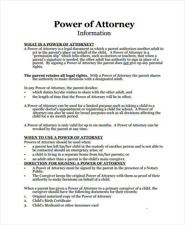 9 Medical Power Of Attorney Forms Free Sample Example 