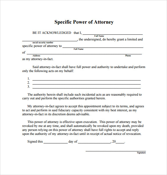 9 Special Power Of Attorney Forms To Download Sample 