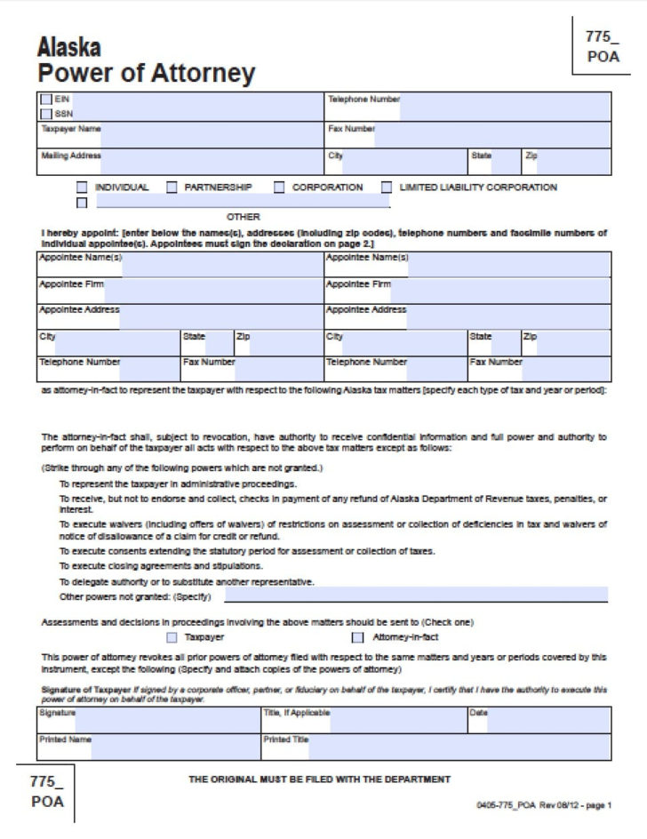 Alaska Tax Power Of Attorney Form Power Of Attorney - Power Of Attorney ...