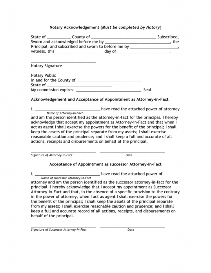 Download Free Power Of Attorney Notary Public Form Form - Power Of