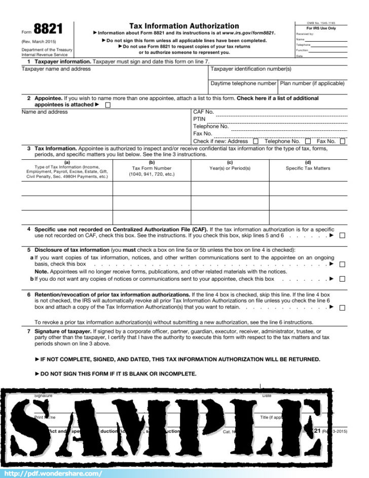 irs power of attorney form 8821 instructions