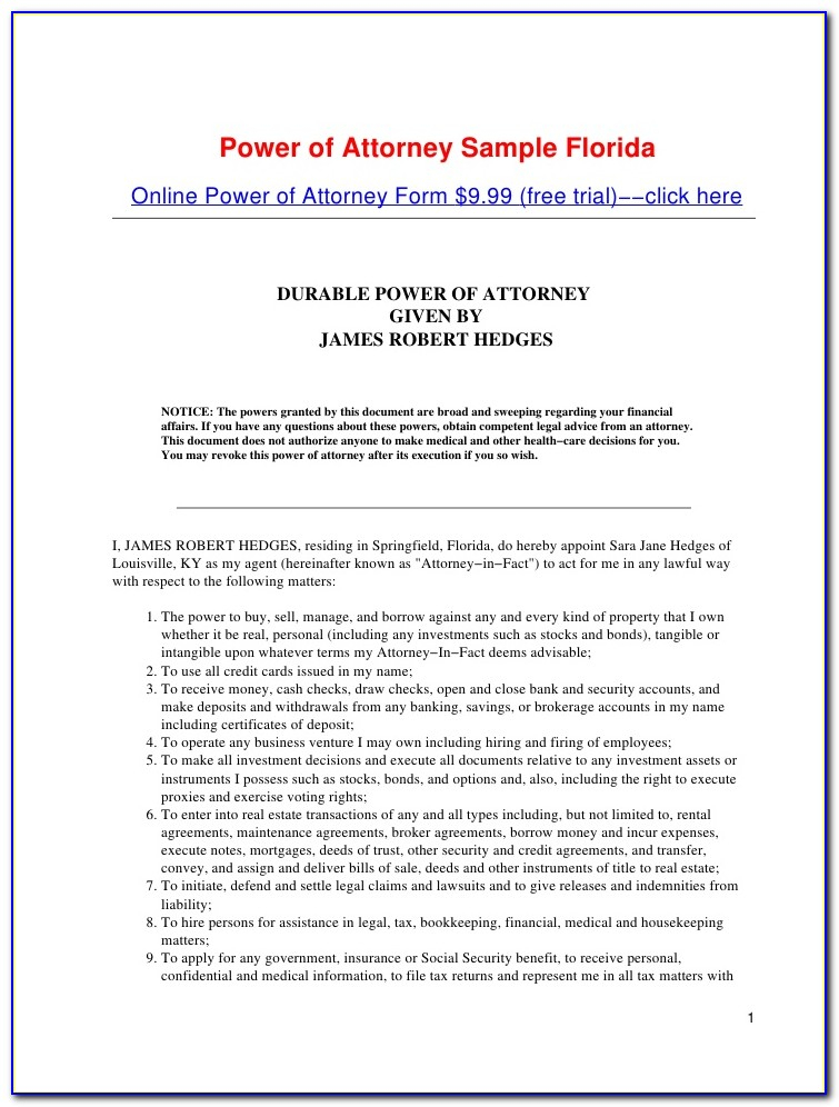 Florida Power Of Attorney Form Dmv Power Of Attorney Forms