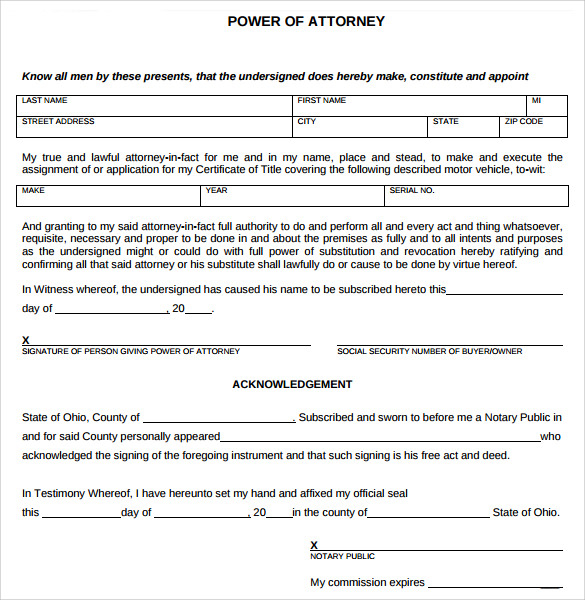 Free Blank Power Of Attorney Document