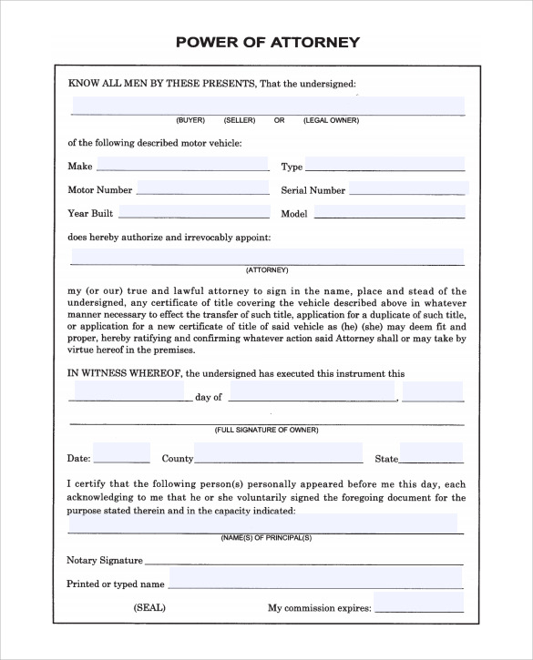 Printable Blank Power Of Attorney Form