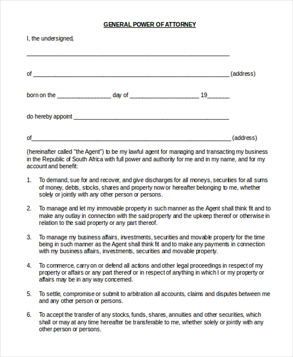 FREE 10 Sample General Power Of Attorney Forms In PDF 