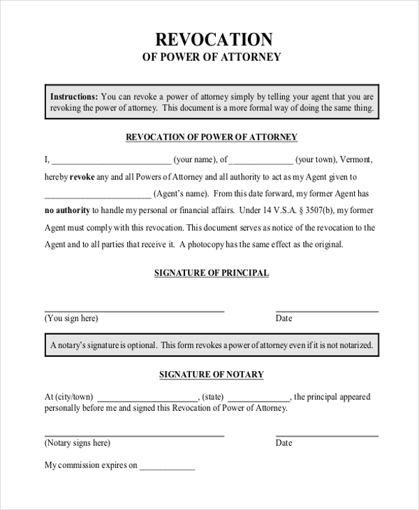 Revocation Of Power Of Attorney