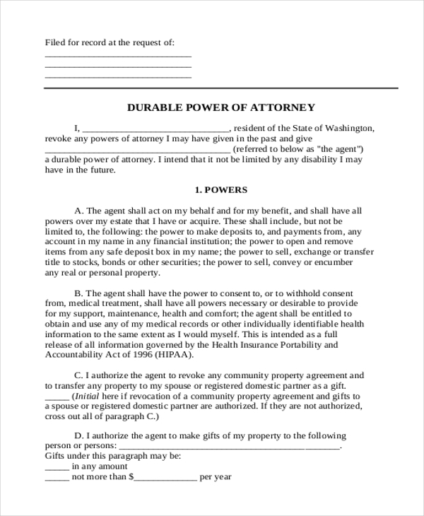 FREE 11 Sample Durable Power Of Attorney Forms In PDF 