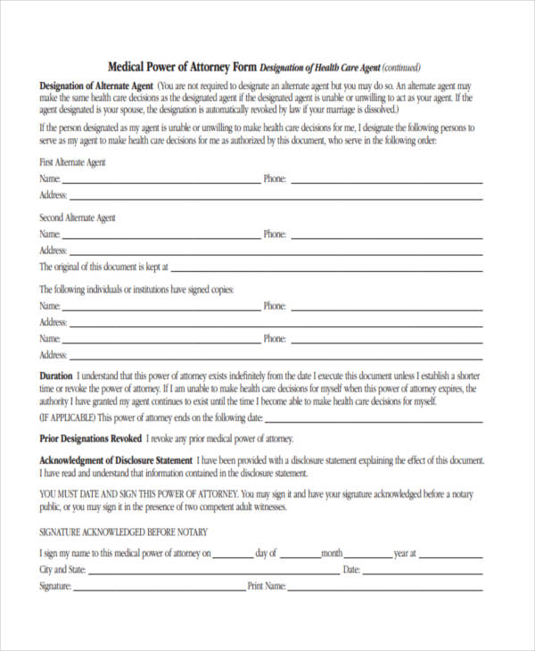 Free Medical Power Of Attorney Form Printable