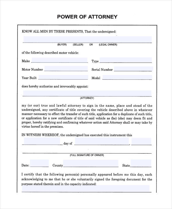 Printable Power Of Attorney Form