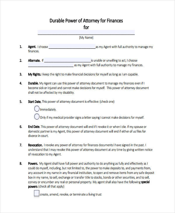 Blank Durable Power Of Attorney Form