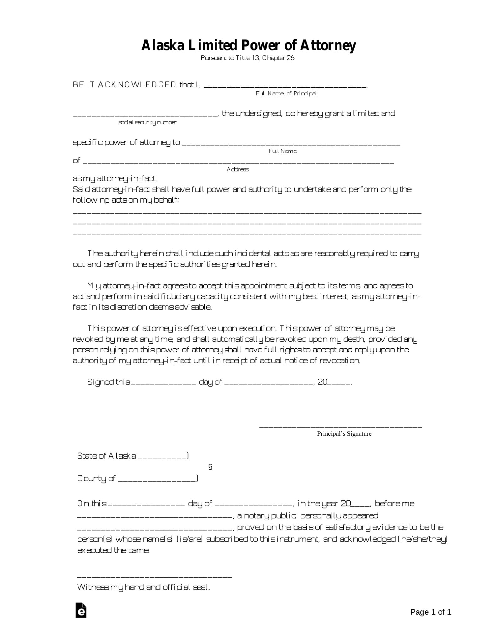 Free Alaska Limited Power Of Attorney Form PDF Word Power Of Attorney Forms