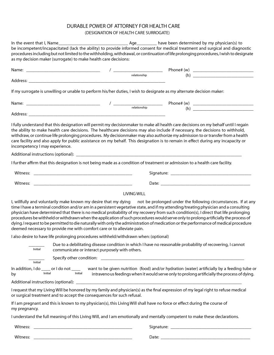 Free Blank Printable Medical Power Of Attorney Forms 