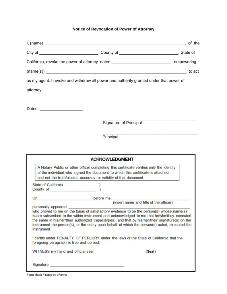 Revoke Power Of Attorney Form Power Of Attorney Forms