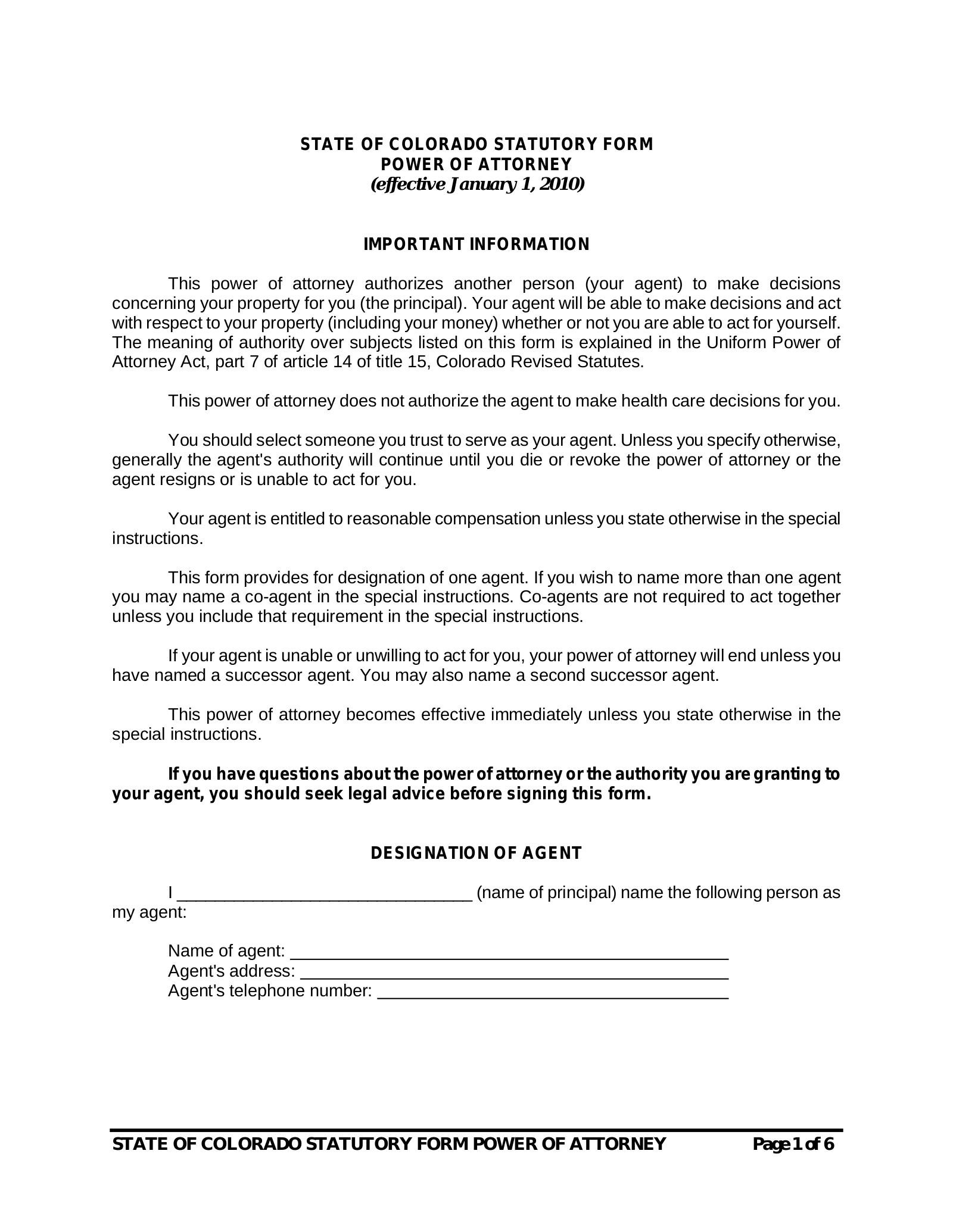 Free Colorado Power Of Attorney Forms PDF EForms 