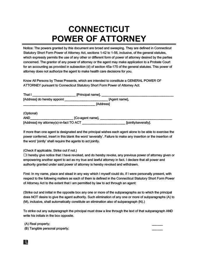 Free Connecticut CT Power Of Attorney Forms Legal 