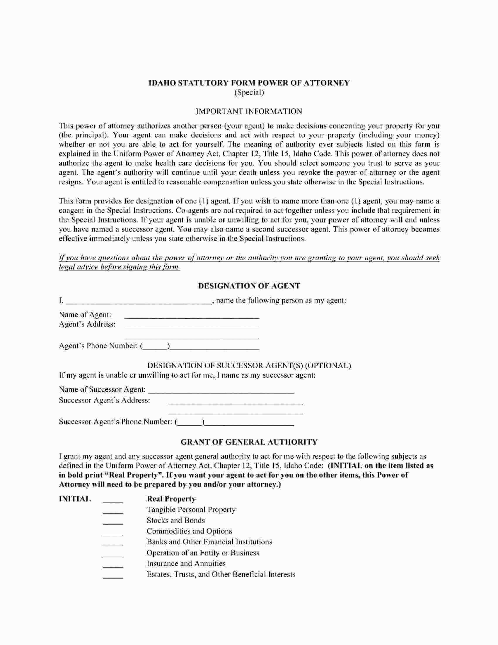 Free Fillable Idaho Power Of Attorney Form PDF Templates