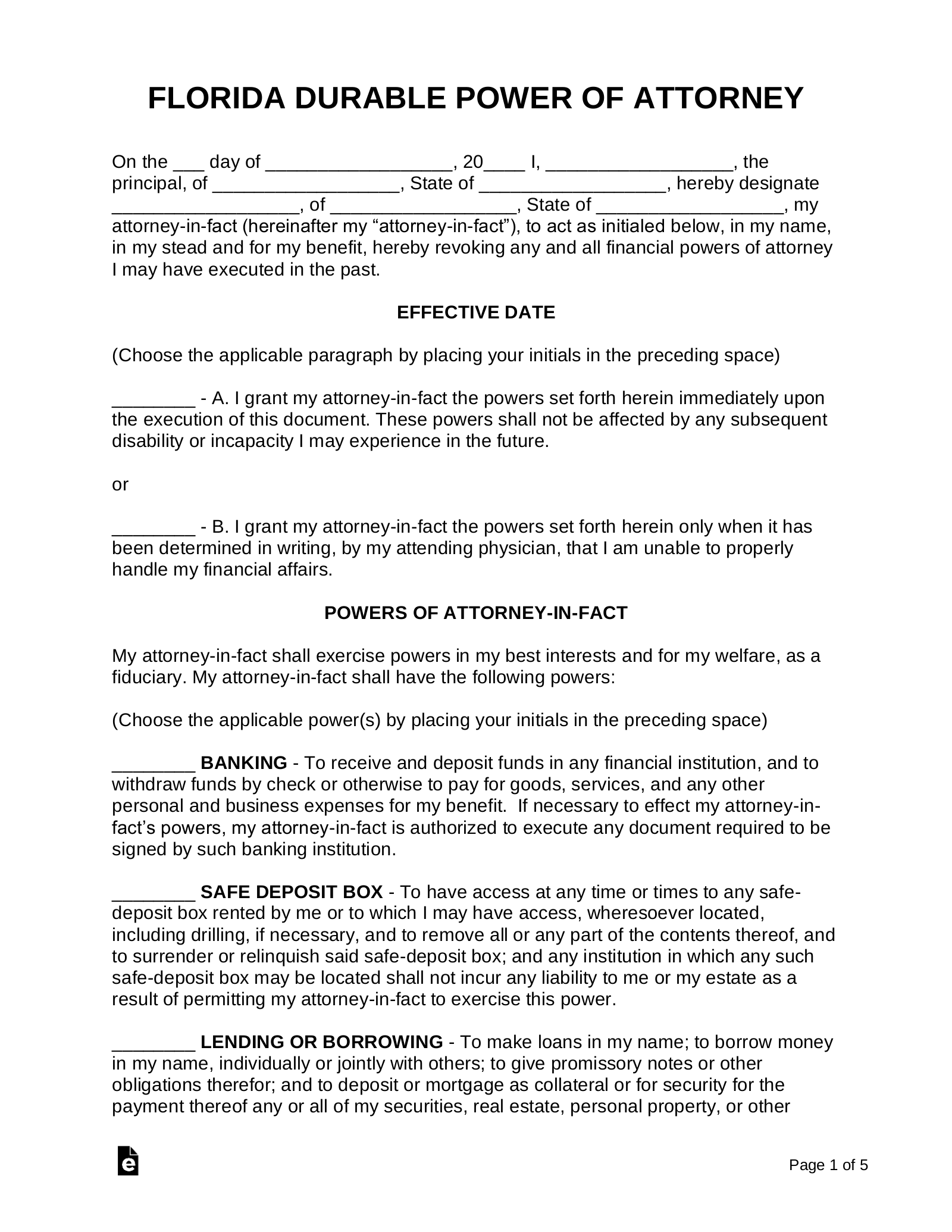 Free Florida Durable Statutory Power Of Attorney Form 