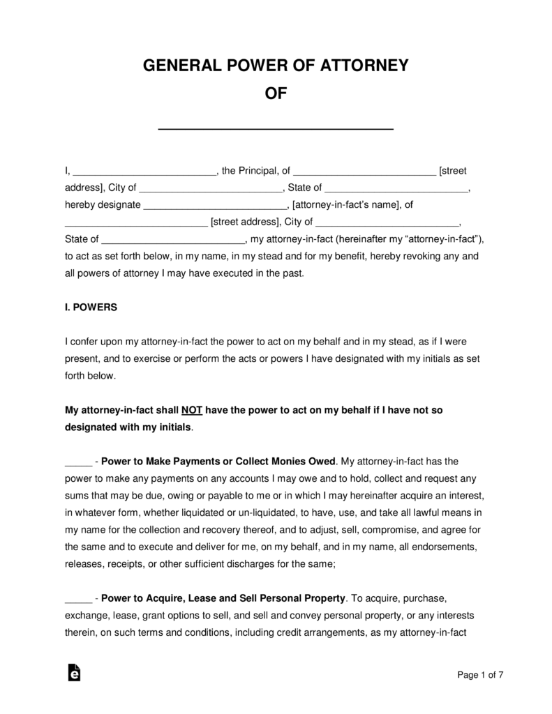 Free General Financial Power Of Attorney Form Word