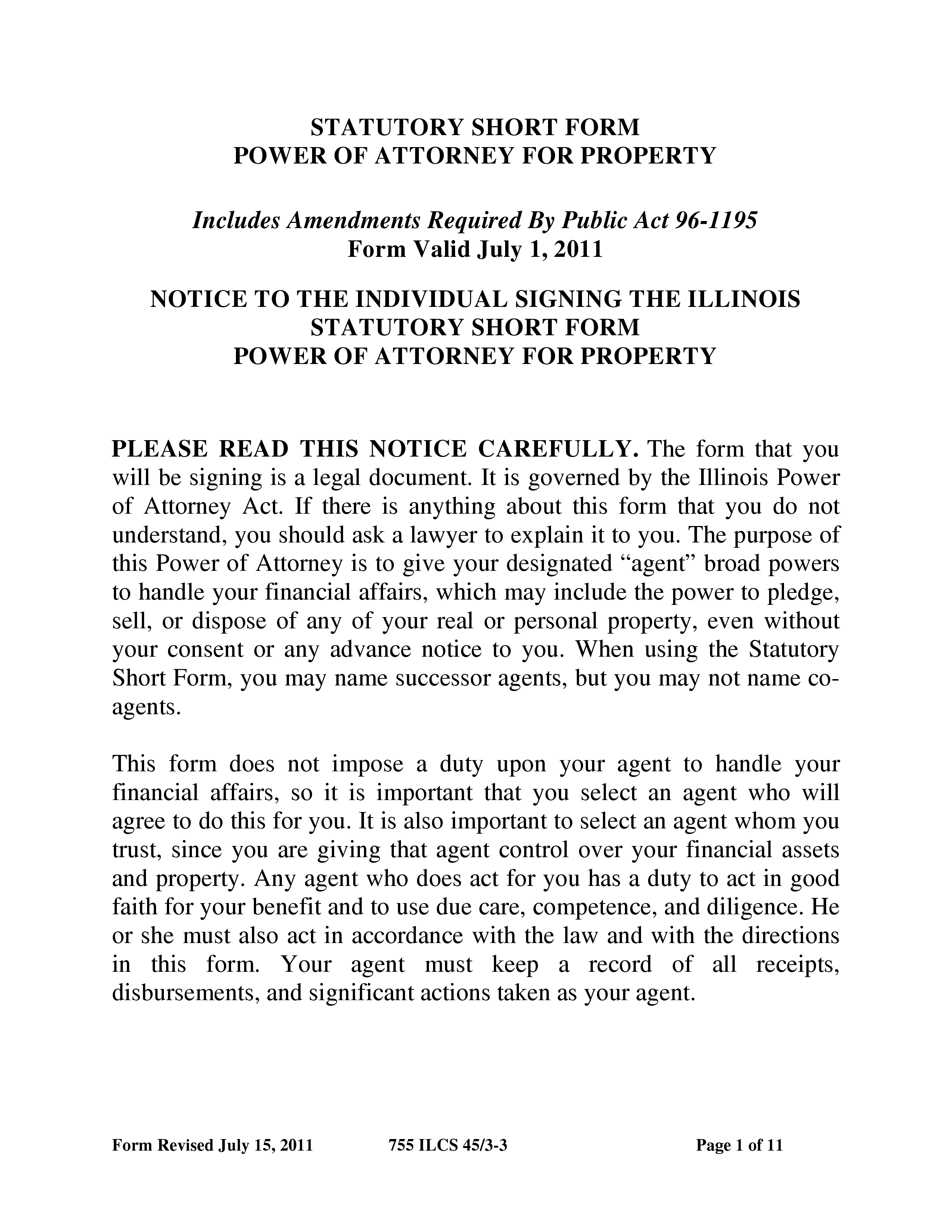 Free Illinois Statutory Short Form Power Of Attorney For 