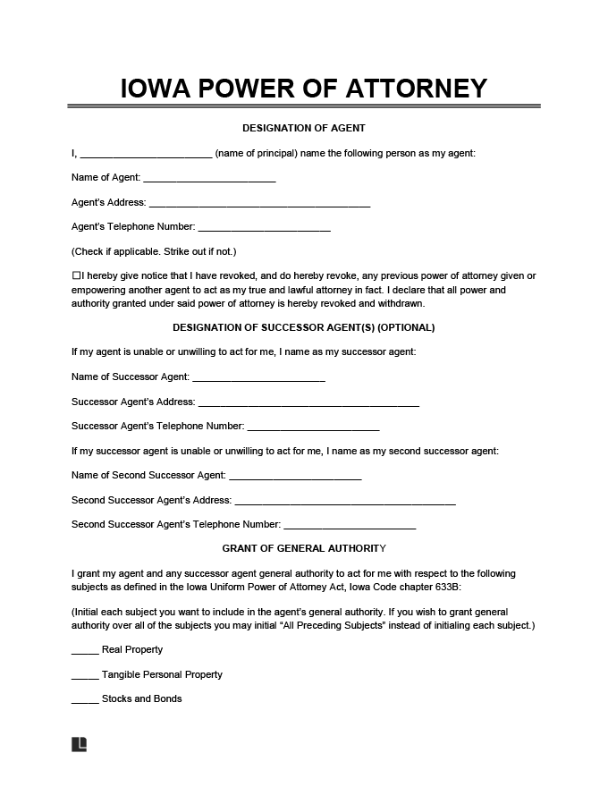 Free Iowa Power Of Attorney Forms Legal Templates