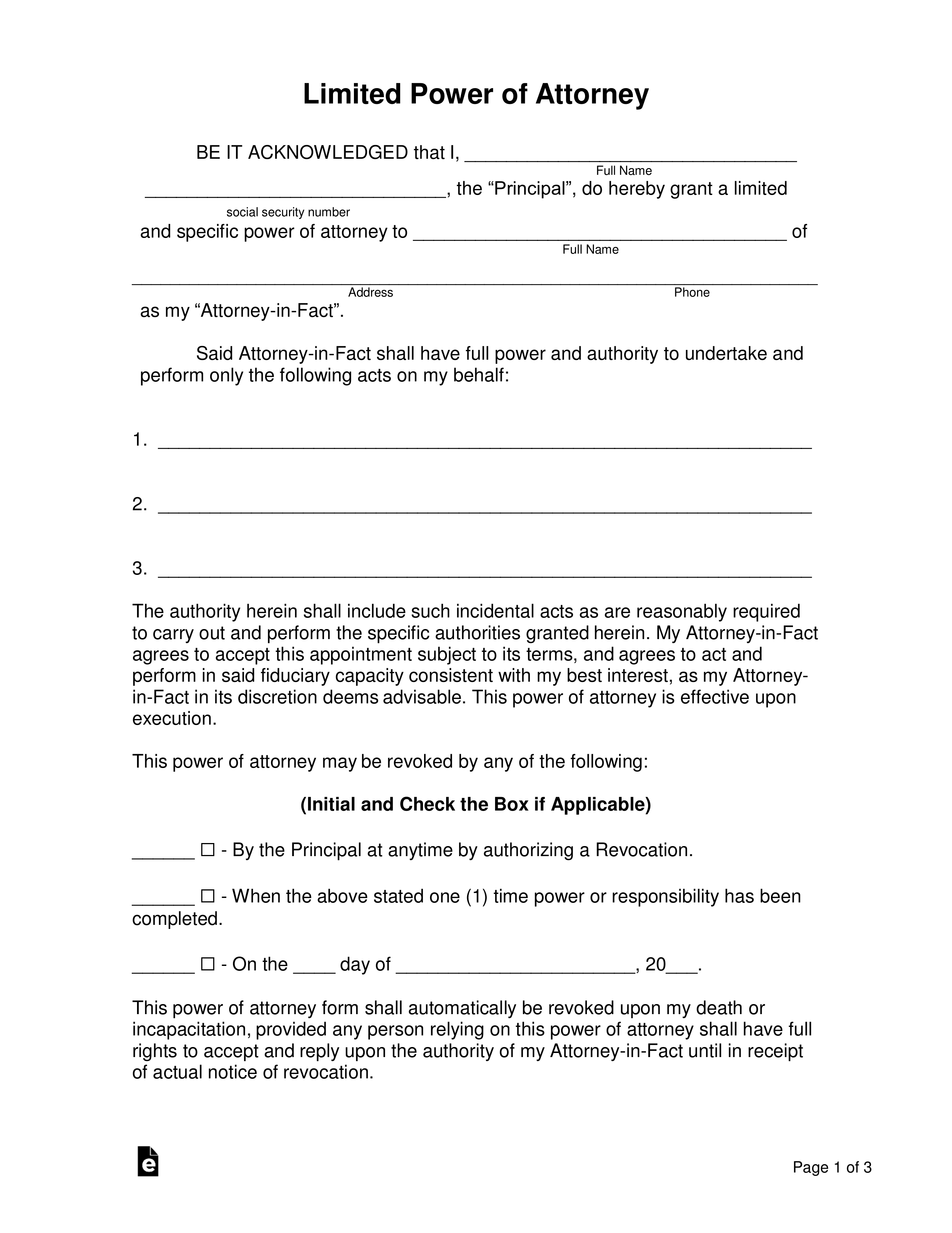 Free Limited Special Power Of Attorney Forms PDF 