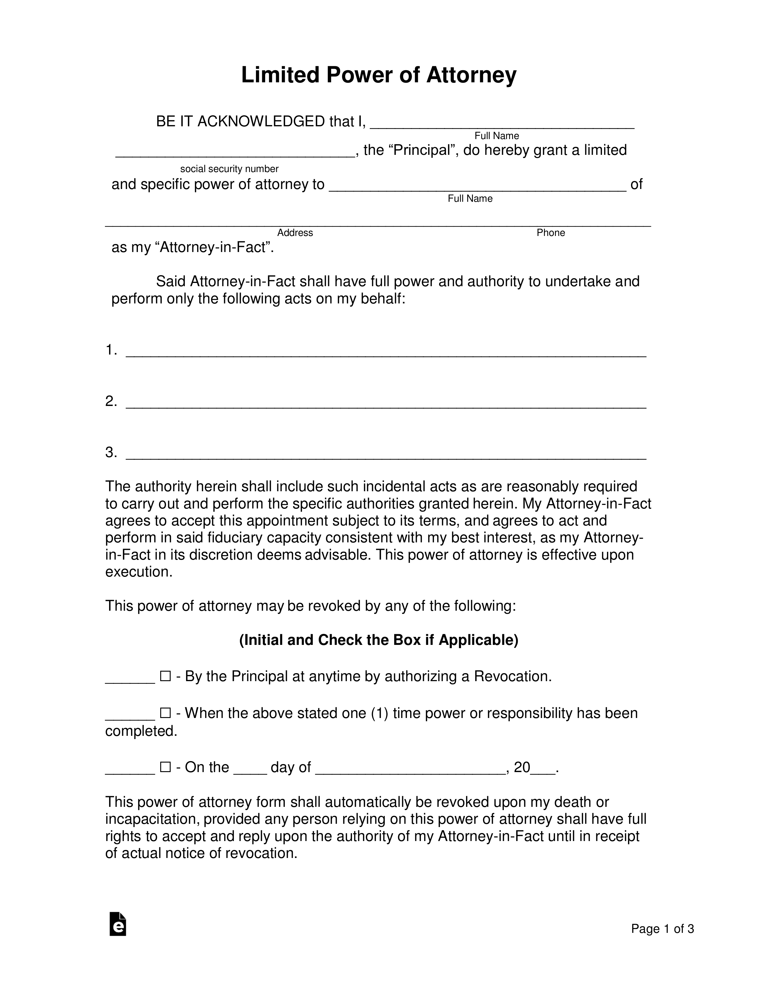 Free Limited Special Power Of Attorney Forms PDF Power Of Attorney Forms