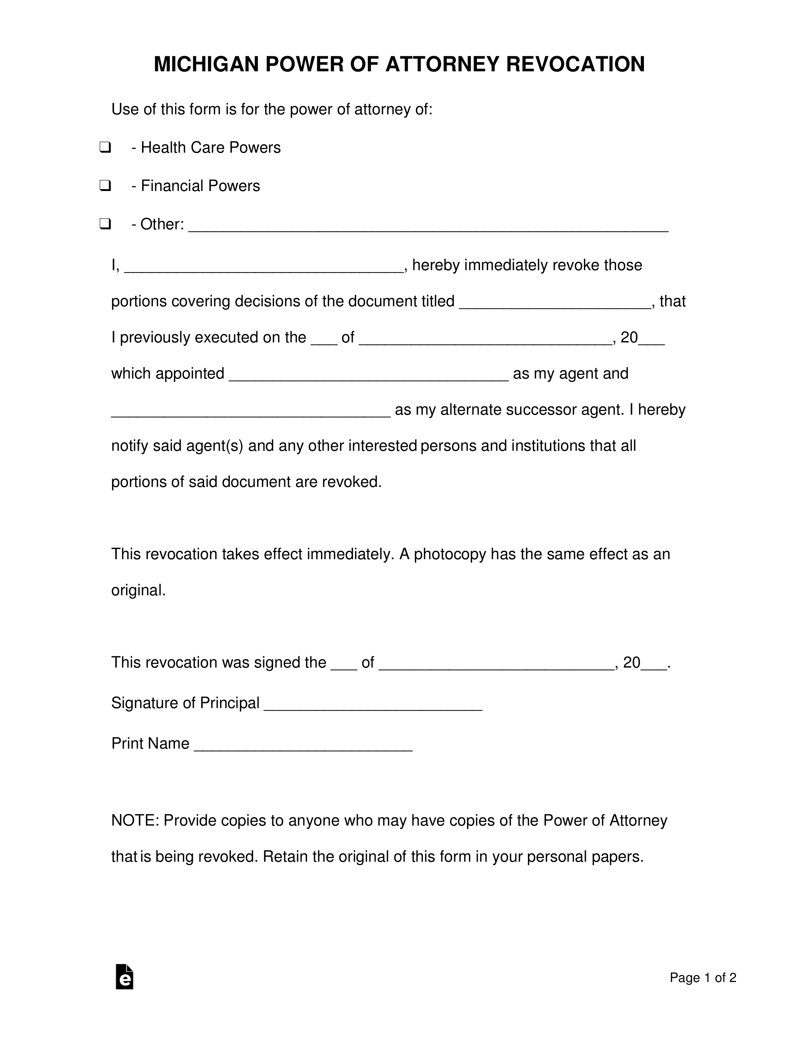 Power Of Attorney Revocation Form Power Of Attorney Forms