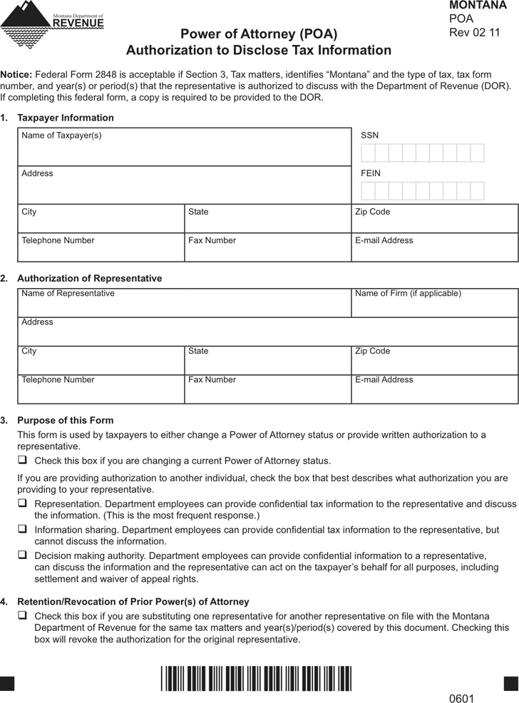 Free Montana Tax Power Of Attorney Form PDF 76KB 3 