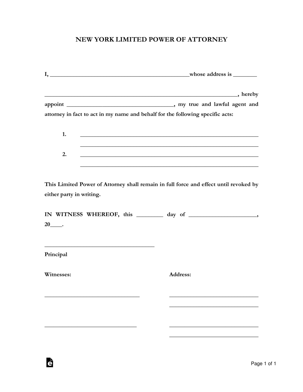 Simple Power Of Attorney Form New York Sample Power Of Attorney Blog 3992