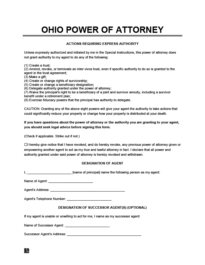 Free Ohio Power Of Attorney Forms PDF Word Downloads