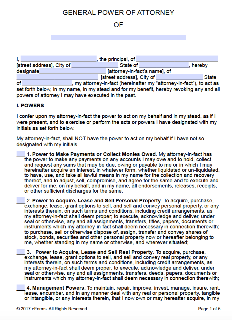 Free Printable General Power Of Attorney Forms