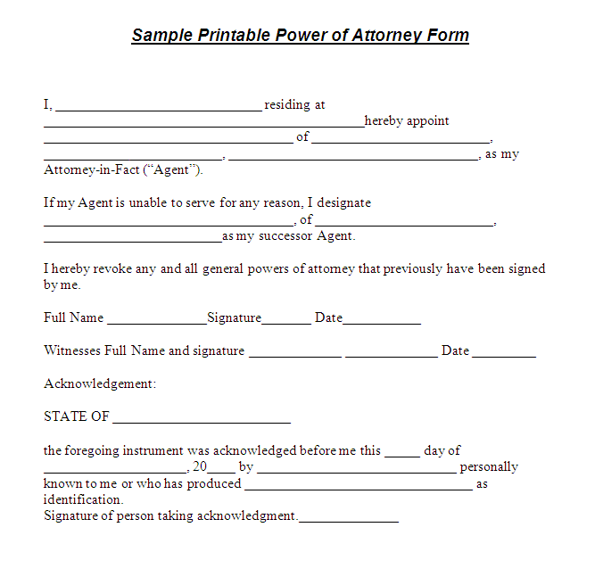 Power Of Attorney Form Power Of Attorney Forms