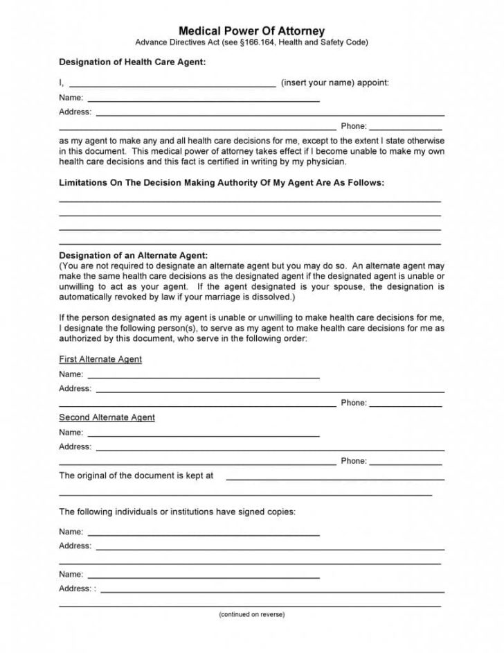 Free Medical Power Of Attorney Forms To Print