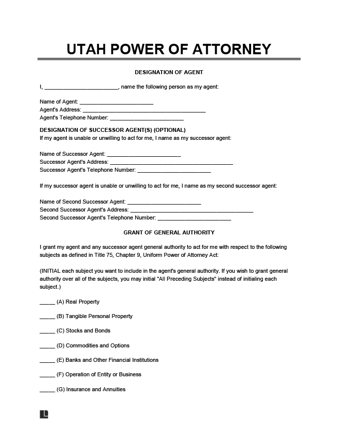 Free Utah Power Of Attorney Forms PDF Word Downloads