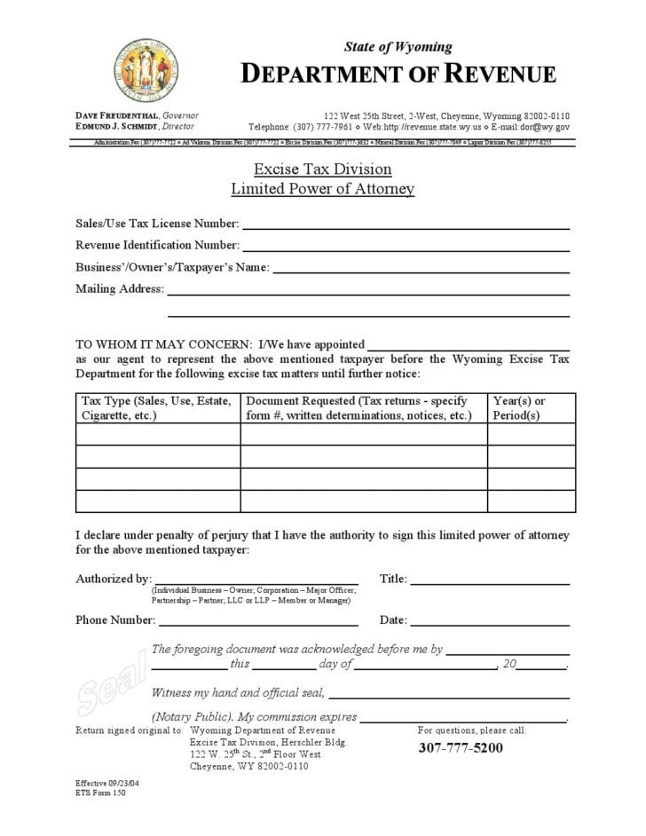 Wyoming Power Of Attorney Form