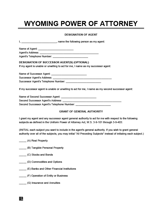 Free Wyoming Power Of Attorney Forms Legal Templates