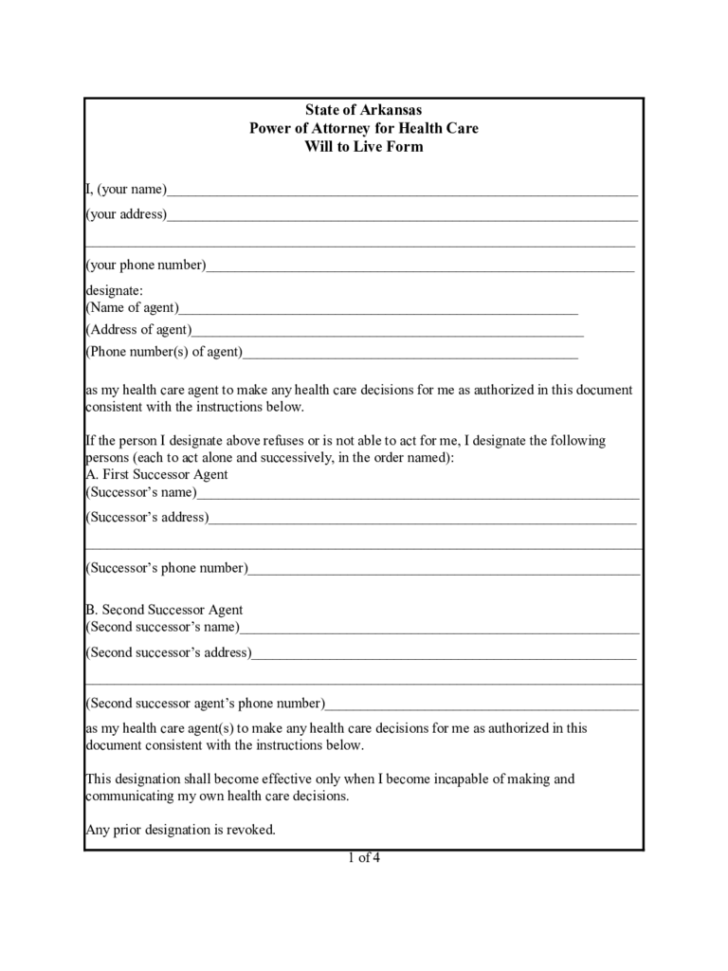 Health Power Of Attorney Form