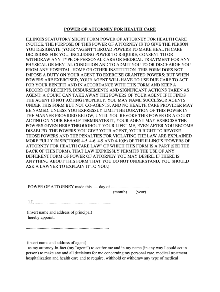 Illinois Power Of Attorney For Healthcare 2020 Form Fill 