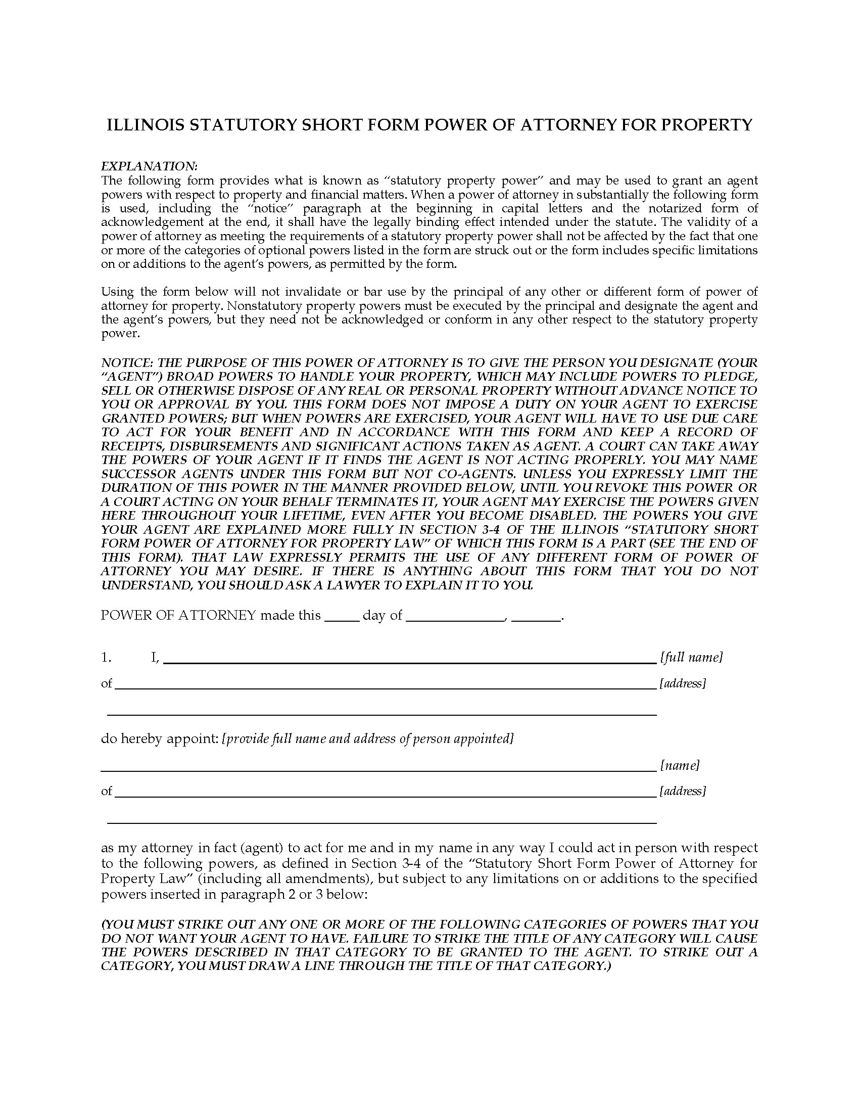 Illinois Statutory Short Form Power Of Attorney For 
