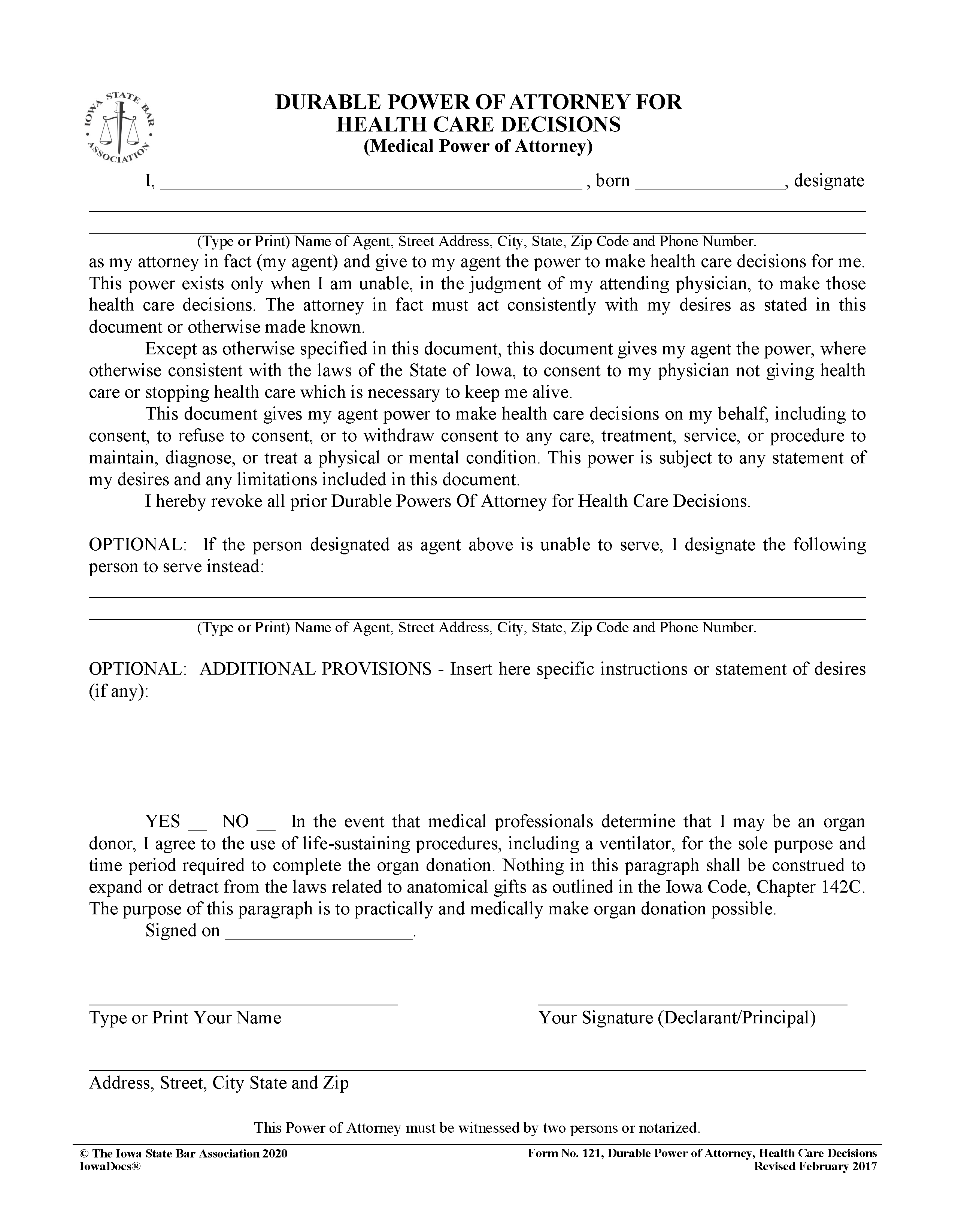 Iowa Medical Power Of Attorney Fillable PDF Free 