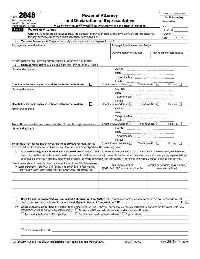 IRS Form 2848 Power Of Attorney What Is It And When Do - Power Of ...