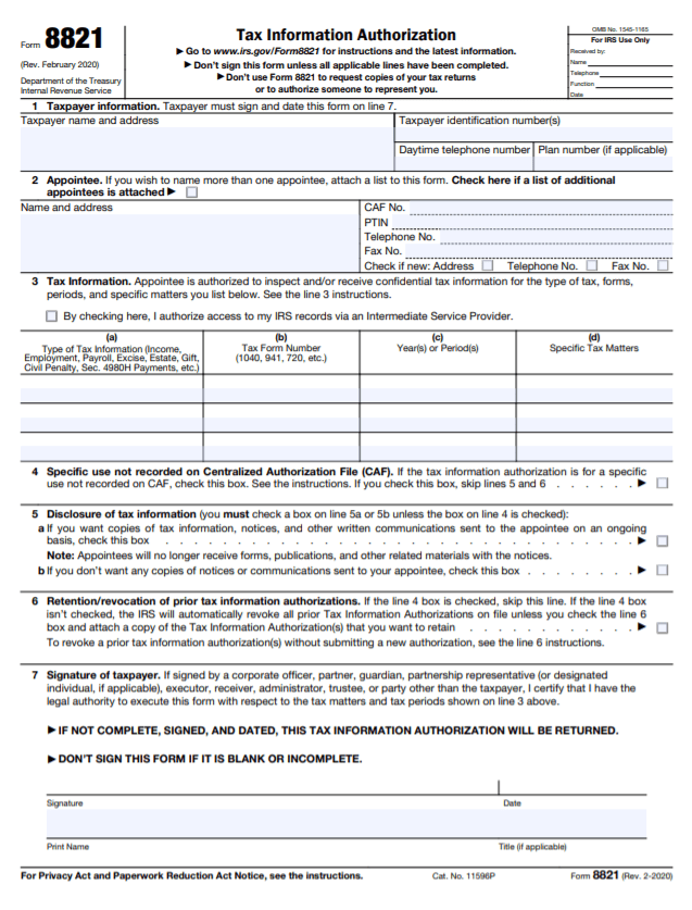 Power Of Attorney Form IRS 8821