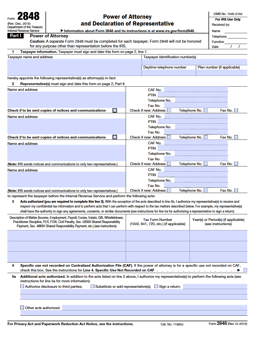 IRS Power Of Attorney Form 2848 Year 2016 Power Of 