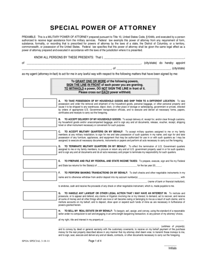 Military Power Of Attorney Form