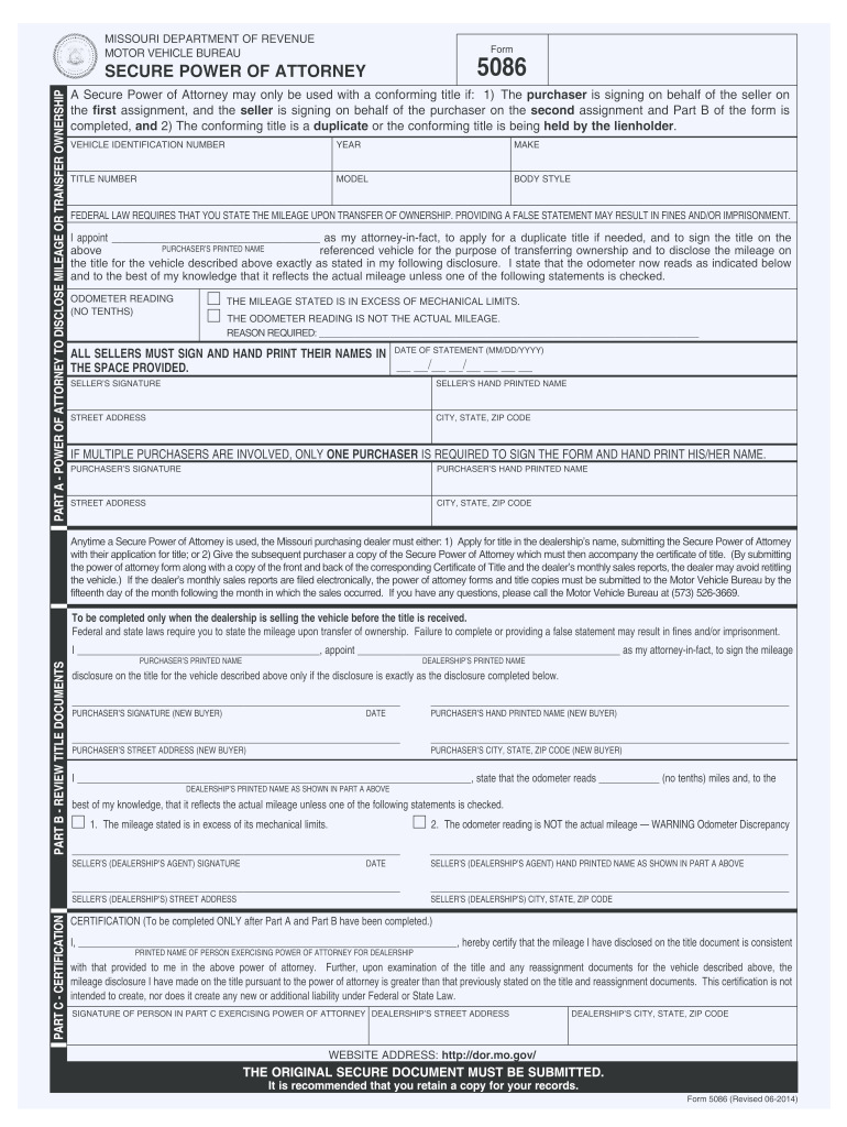 Missouri Power Of Attorney Form 5086 Fill Out And Sign 