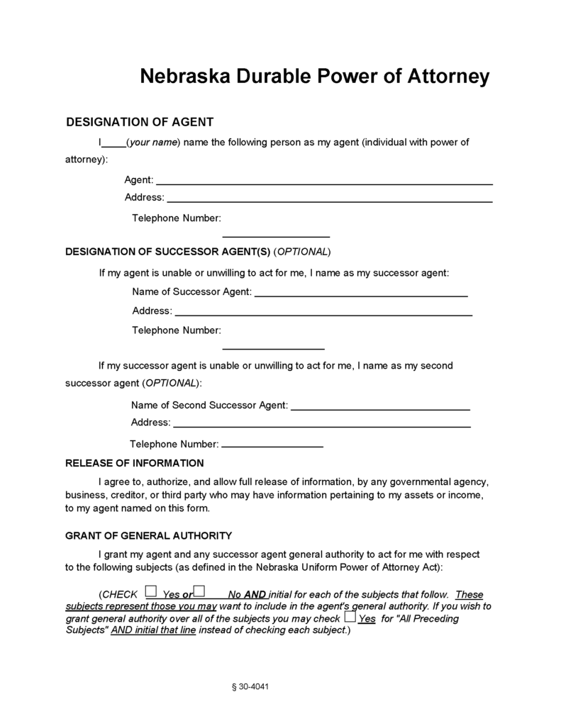 Nebraska Durable Power Of Attorney Form Free Printable - Power Of ...