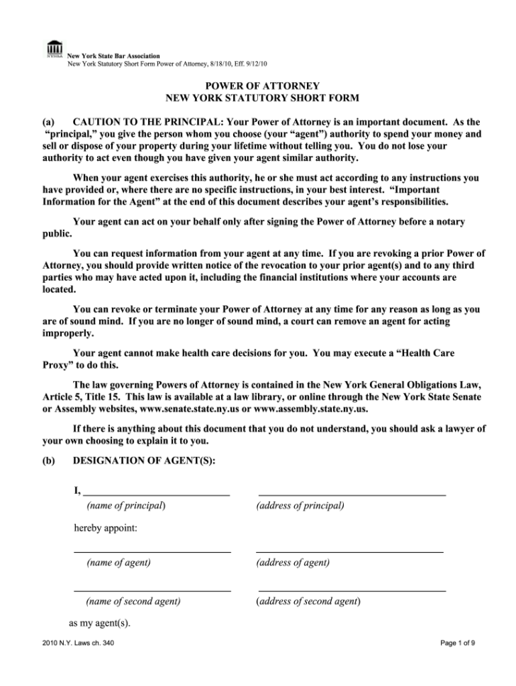 Nys Bar Association Power Of Attorney Form